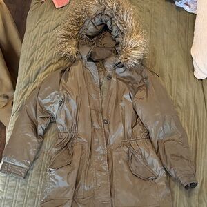 Banana Republic Olive Puffer Coat with Fur Hood